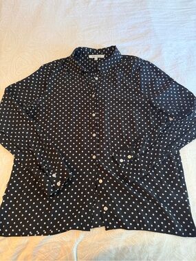 T.J.Maxx Black Button-Down Shirt with White Polka Dots